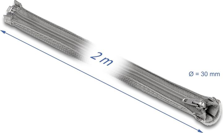Actual product image Delock Braided hose with zipper heat resistant 2 m x 30 mm gray (Cable conduit, 200 cm)
