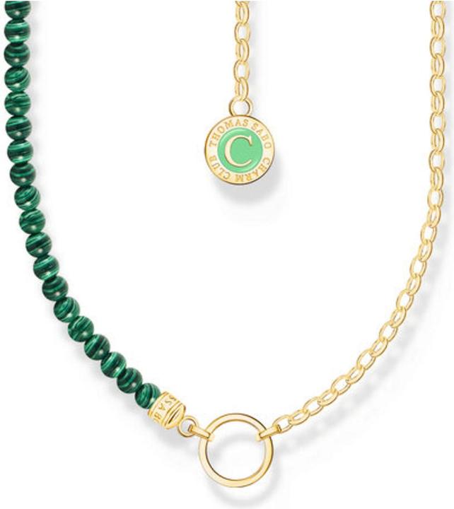Thomas Sabo Member Charm Halskette mit Gliedern und imitiertem Malachit vergoldet (Silber, Emaille, 37 cm)