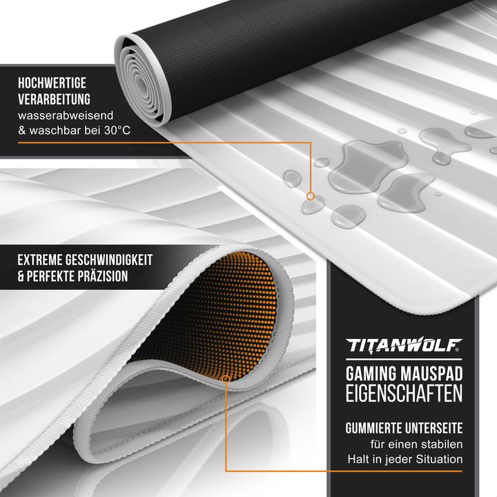 Actual product image Titanwolf Gaming Mouse Pad, 900 x 400mm XXL Speed Gaming Mouse Mat, Mousepad Extra Large Surface, White Wave (XXL)