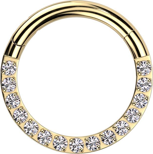 Image du produit Star Piercing Micro anneau segment pliable doré front cristaux argentés (Titane G23)
