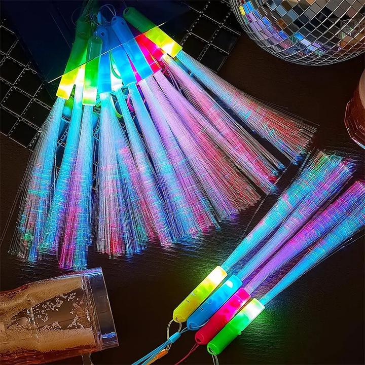 Produktbild I Am Creative Blinkender LED Glasfaser Leuchtstab Party Glow Wedel mit Farbwechsel 3 Modi 12er Set