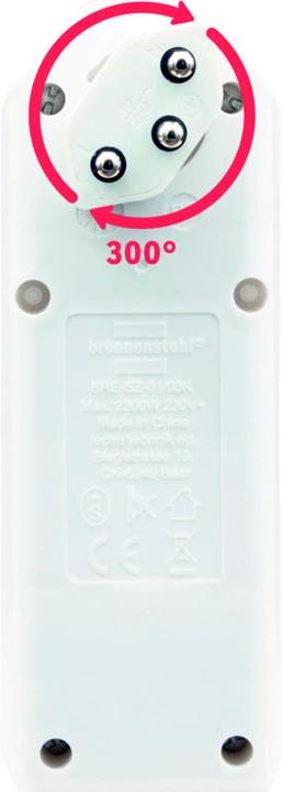 Actual product image Brennenstuhl cleverLINE junction plug 3-way white with switch, rotatable up to 300° (with hanger) *CH* (Type 13, 3 x)