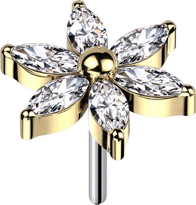 Immagine prodotto Star Piercing Fiore senza fili Placcato oro Cristalli Argento (Titanio)