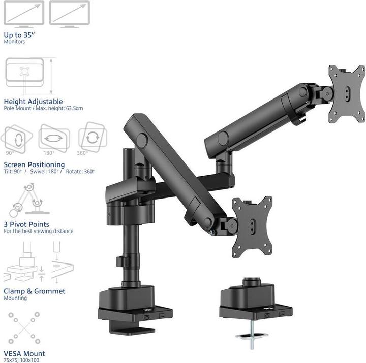 Actual product image Dual monitor arm office solid pro, with mechanical spring (Table, 35")
