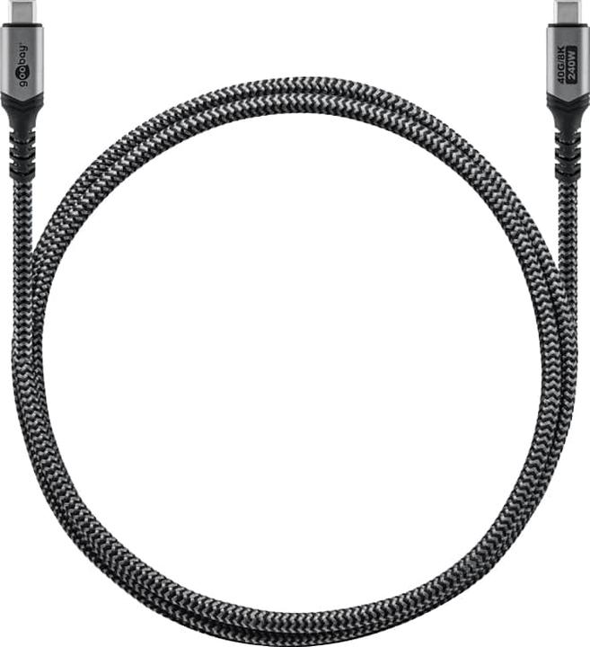 Image du produit Goobay Câble USB-C avec gaine textile, USB4, 240 W, 40 Gbit/s, Power Delivery, 0.5 m, noir, gris (0.50 m, USB 4.0)