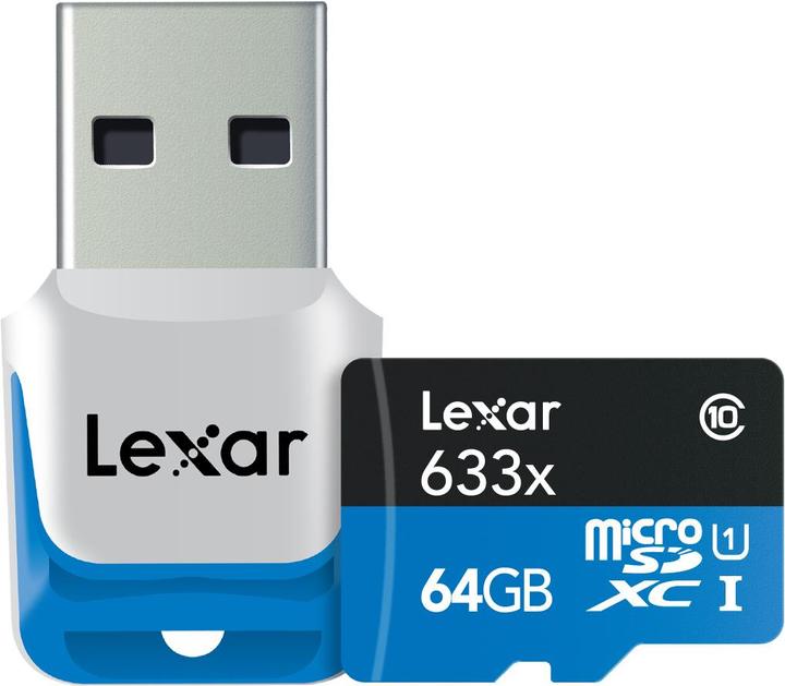 Actual product image Lexar microSDXC with USB 3.0 reader (64 GB, microSDXC, U1, UHS-I)