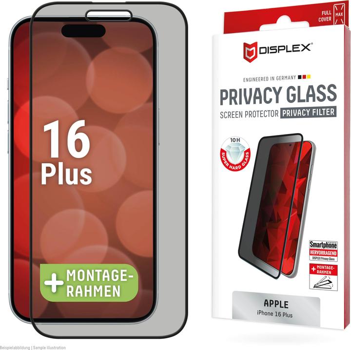Actual product image Displex Privacy Glass, Privacy Full Cover Panzerglas (1 Piece, Apple iPhone 16 Plus)