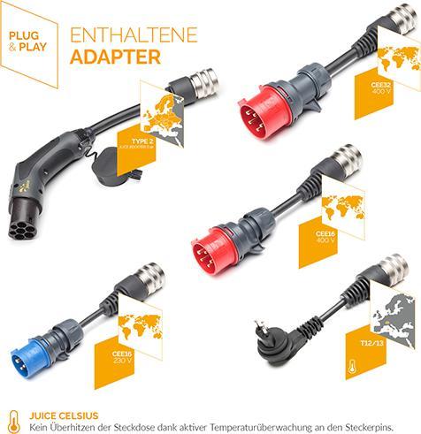 Produktbild Juice Technology Juice Booster 3 air Swiss Traveller Plus Set (Typ 2, 11 kW, 16 A, CEE32 rot, CEE16 rot, CEE16 blau, Typ 13, Typ 2)