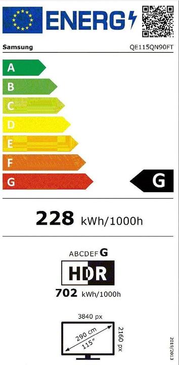 Label énergétique Samsung QE115QN90F (115", QN90F, NeoQLED, Mini-LED, 4K, 2025)