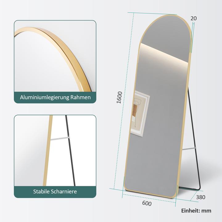 Actual product image Emke Arch Freestanding Mirror with Aluminium Frame, 60*160cm, Gold