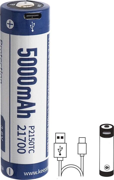 Actual product image Keeppower Battery 21700 with PCB protection incl. USB-C charging option P2150TC (1 pcs., 5000 mAh, Battery + charger)