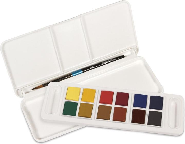 Immagine prodotto Daler-Rowney Set da viaggio per acquerelli Aquafine (Licher ocra, Blu oltremare, Hooker's Green Dark, Bianco cinese, Blu cobalto, alizarina cremisi, Giallo limone, Rosso cadmio, pennello piccolo per acquerello, Siena Natura, Il grigio di Payne, Articoli in gomma, Siena bruciato)