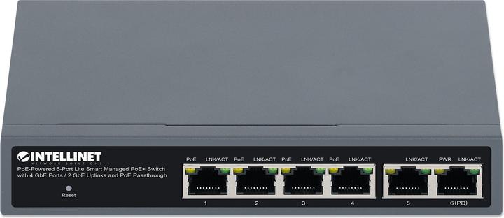 Image du produit Intellinet Commutateur PoE-Powered 6-Port Lite Smart Managed PoE+ Switch 4xGbE 2xGbE-Uplink et PoE-Passthrough (6 Ports)