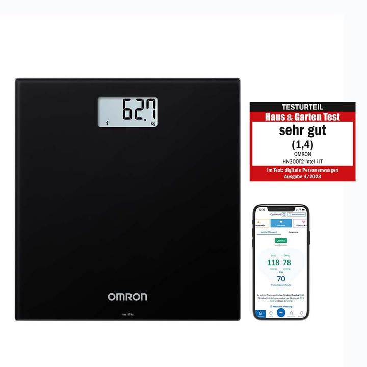 Actual product image Omron HN300T2 Intelli IT Rectangle Black Electronic personal scale (150 kg)