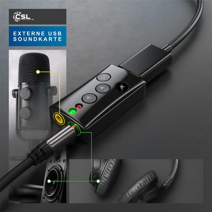 Produktbild CSL USB Soundkarte Virtual 7.1 Surround Sound, Extern, Funktionstasten, Dynamic 3D, schwarz (USB 2.0)