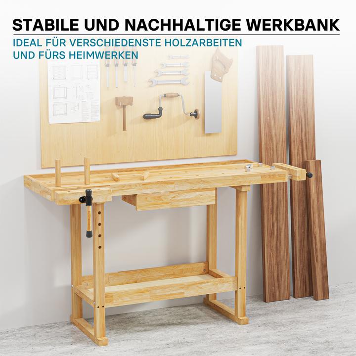 Actual product image Wiltec Workbench 151x61.5x86cm wooden workbench 150kg workbench planing bench (61.50 cm, 151 cm)