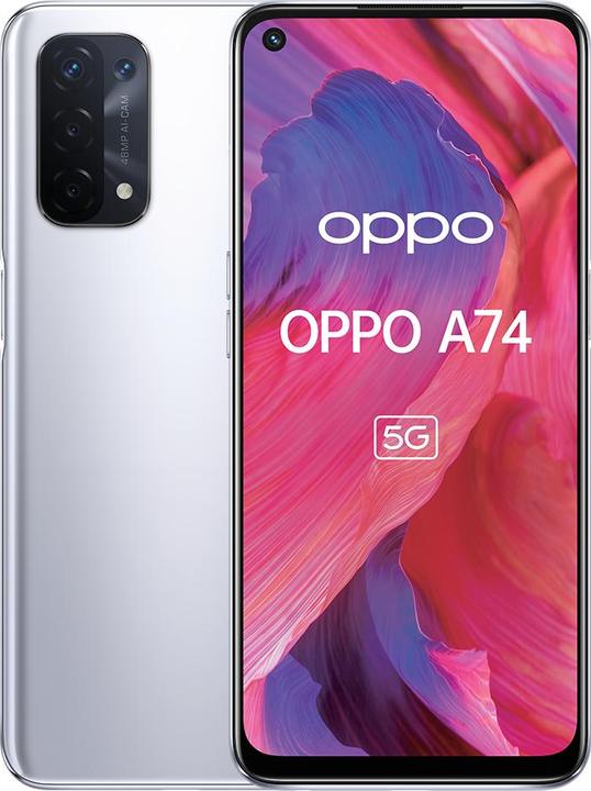 Image du produit OPPO A74 5G (128 Go, Argent, Silver, 6.50", Double SIM, 48 Mpx, 5G)