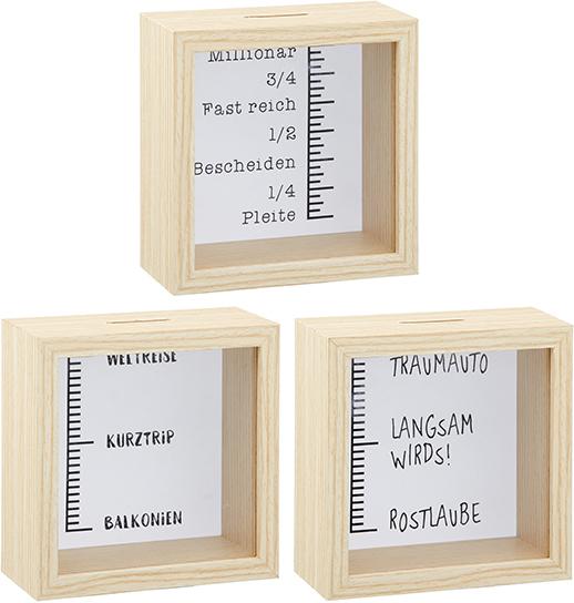G. Wurm Spardose Skala aus MDF, Glas Natur 3-fach, (B/H/T) 14x14x6cm
