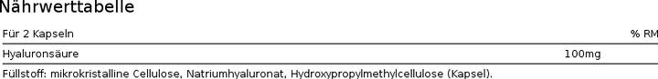 Nutritional values and ingredients Zein Pharma Hyaluronic Acid (120 Piece, Capsules)
