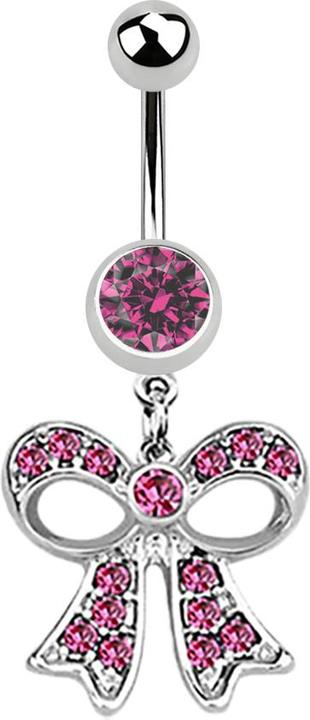 Star Piercing Banane silber mit Anhänger Masche pink (Chirurgenstahl 316L, ohne Messing)