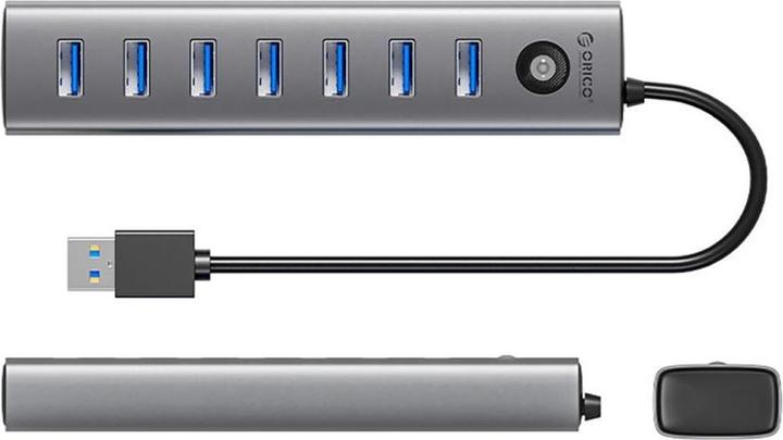 Produktbild Orico Converter CL7U-U3 hub 7x USB-A 3.0 + USB-C 5V/3A 1m - gray (USB-C, 7 Ports)