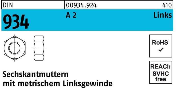 Produktbild Sechskantmutter DIN 934 links M 5 -LH A 2 (- 70) (M5)