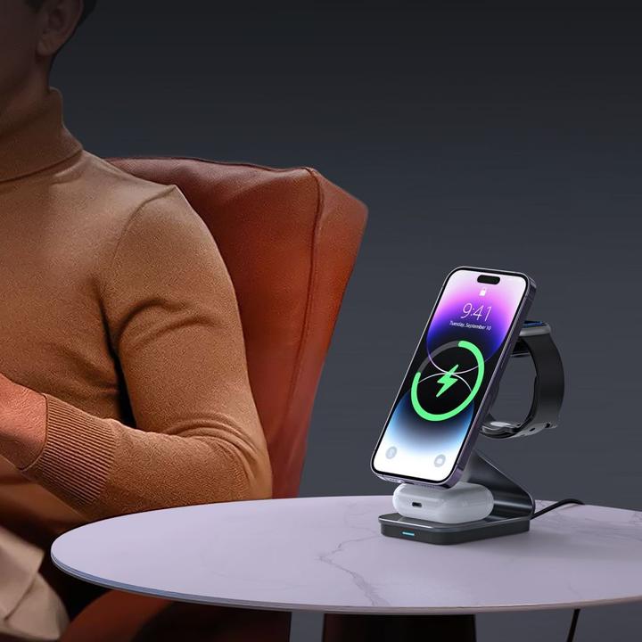 Actual product image Duzzona 3 in 1 MagSafe QI Wireless Multi Charging Station 15W (15 W)