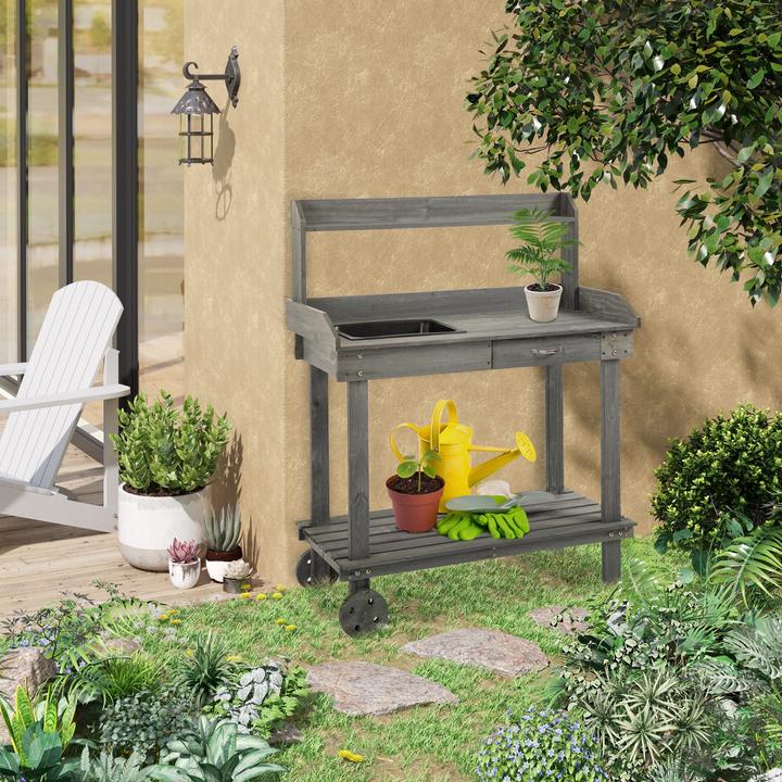 Produktbild Outsunny Gärtnertisch mit Waschbecken und Rollen (45 cm)