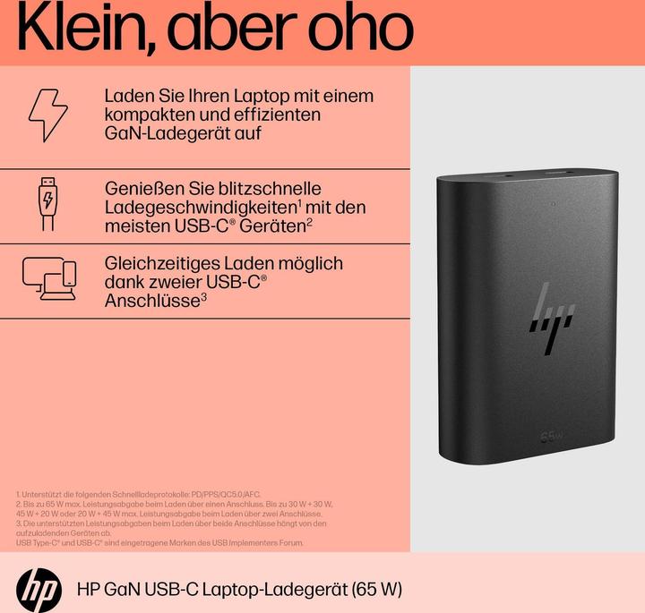 Produktbild HP 65W GaN USB-C Laptop Charger (65 W)