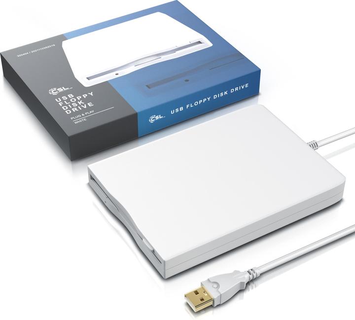 Produktbild CSL USB Diskettenlaufwerk extern, USB Floppy Laufwerk FDD 1,44MB (3,5) für PC & MAC, weiss (Floppy Disk Laufwerk)