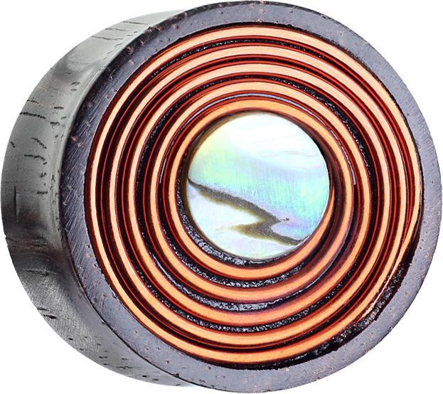 Produktbild Star Piercing Flared Plug aus Sonoholz Wirbel aus Kupferdraht mit Perlmutt-Einsatz (ohne Messing, Organisch, Mineralisch)