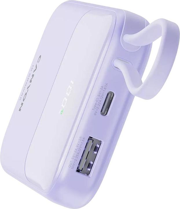 Actual product image Canyon power bank OnPower 101 built-in cable 10000 mAh PD22.5W Purple (10000 mAh, 22.50 Wh)