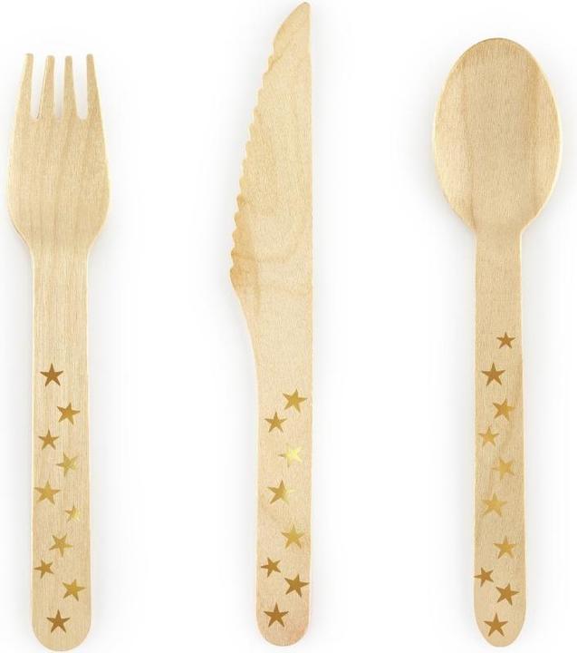 Produktbild Partydeco Besteck aus Holz - Goldene Sterne (18St.) (18 x)
