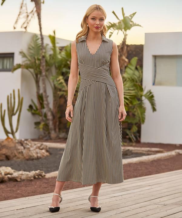 Actual product image Joe Browns Monochrome Striped Sleeveless Collared Midi Dress