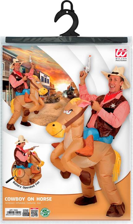 Produktbild Widmann Cowboy auf Pferd Kostüm aufblasbares Kostüm mit integriertem Gebläse, Hut (One Size)