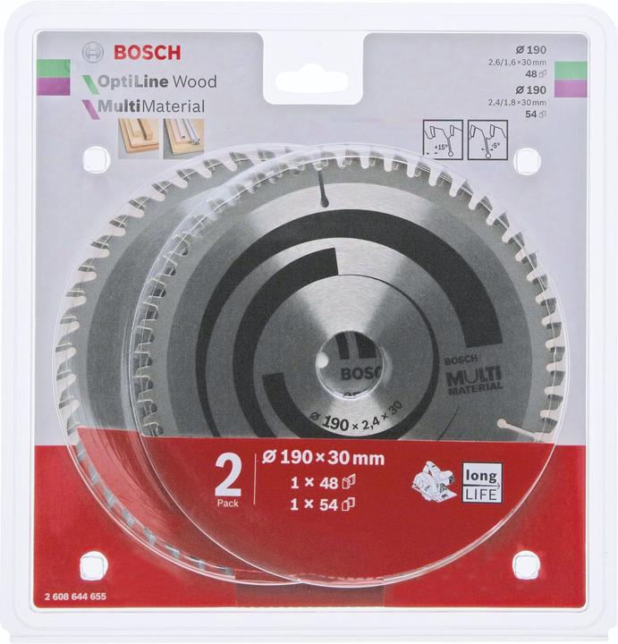 Bosch Zubehör 1x Optiline Wood + 1x Multi Material saw blade set