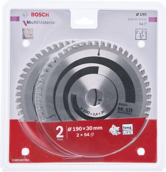 Bosch Zubehör 2x Multi Material 190x30x2.4/1.8x54T