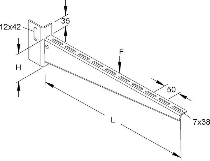 Actual product image Niedax NIE KTU600 Boom standard 90X610mm 2,5 kN fire galvanised.