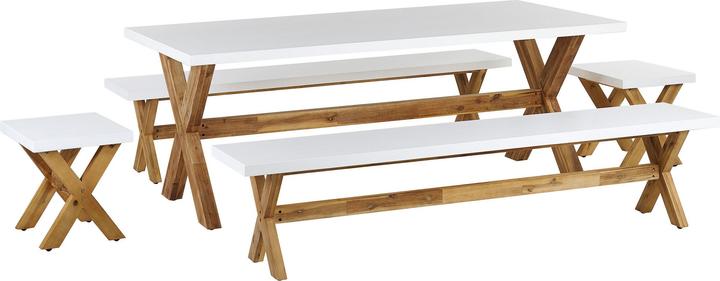 Produktbild Beliani Gartenmöbel Set Faserzement weiss 8-Sitzer 5-teilig OLBIA (200 cm)