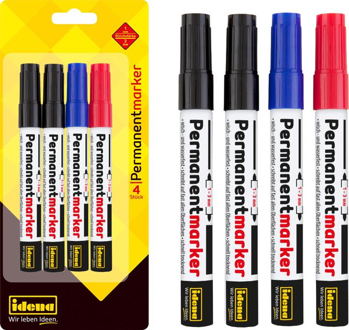 Produktbild Idena Permanentmarker 4er 1-3mm 3 Farben (Mehrfarbig, 3 mm, 4 x)