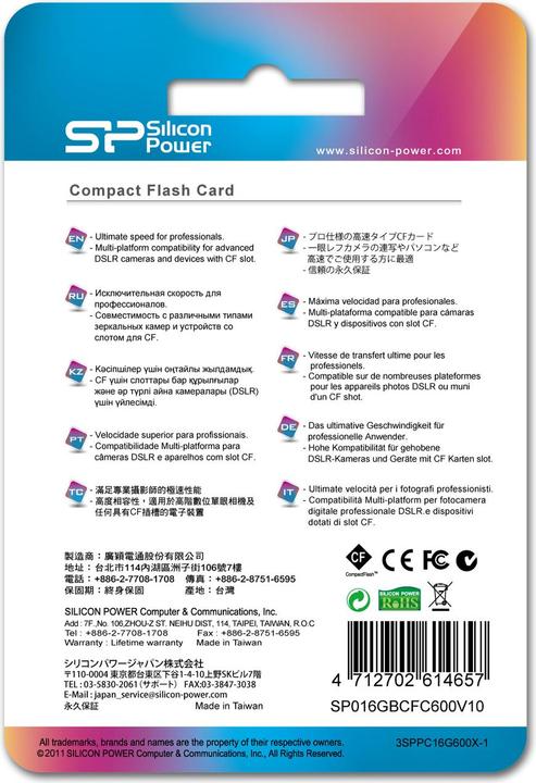 Produktbild Silicon Power 16GB 600x CF Read up to 90MB/s ATA interface PIO mode 6 MWDMA 4 UDMA 6 ECC function Re (16 GB, CF)