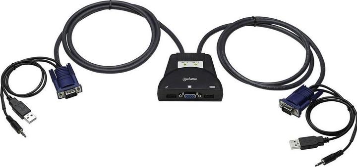 Actual product image Manhattan 2-Port Mini KVM Switch, USB, Audio, black