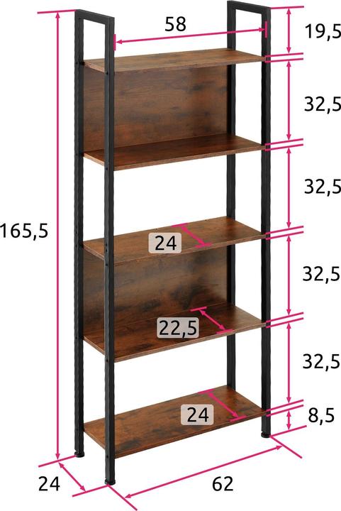 Produktbild tectake Regal Westport 62x24x165,5cm (62 x 24 x 165.5 cm)