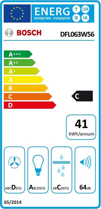 Label énergétique Bosch Hausgeräte DFL063W56 (Hotte écran plat)
