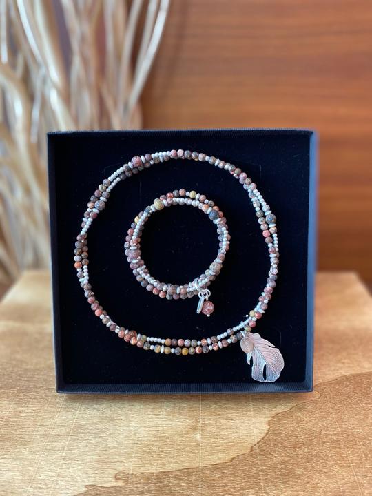 Andreani Schmuckset "Feder" aus echtem Leoparden Jaspis (Rot)