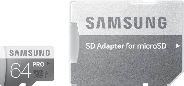 Actual product image Samsung Pro microSDXC with adapter (64 GB, microSDXC, U1, UHS-I)
