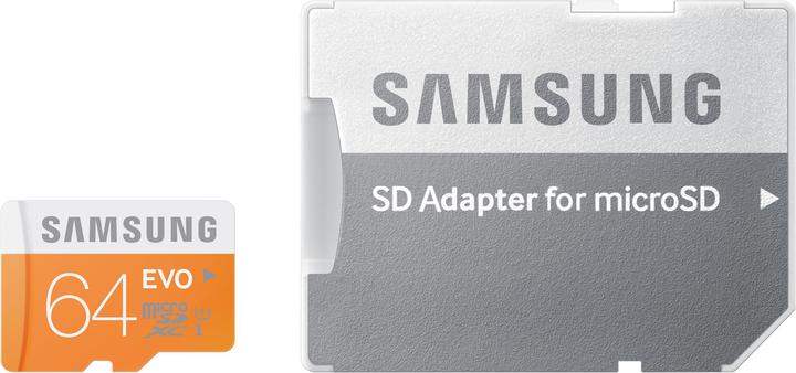 Actual product image Samsung EVO microSDXC with adapter (64 GB, microSDXC, U1, UHS-I)