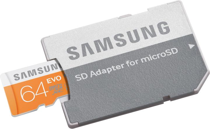 Actual product image Samsung EVO microSDXC with adapter (64 GB, microSDXC, U1, UHS-I)