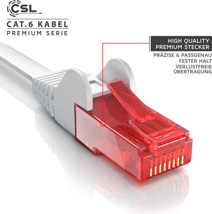 Image du produit CSL Câble réseau CAT.6 plat - Câble Ethernet Gigabit Lan RJ45 - Comp. CAT.5 CAT.6 CAT.7 CAT.8 (UTP, CAT6, 10 m)
