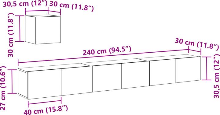Produktbild VidaXL 4-teiliges TV-Schrank-Set Schwarz Eiche Holzwerkstoff (80 x 30 x 80 cm)